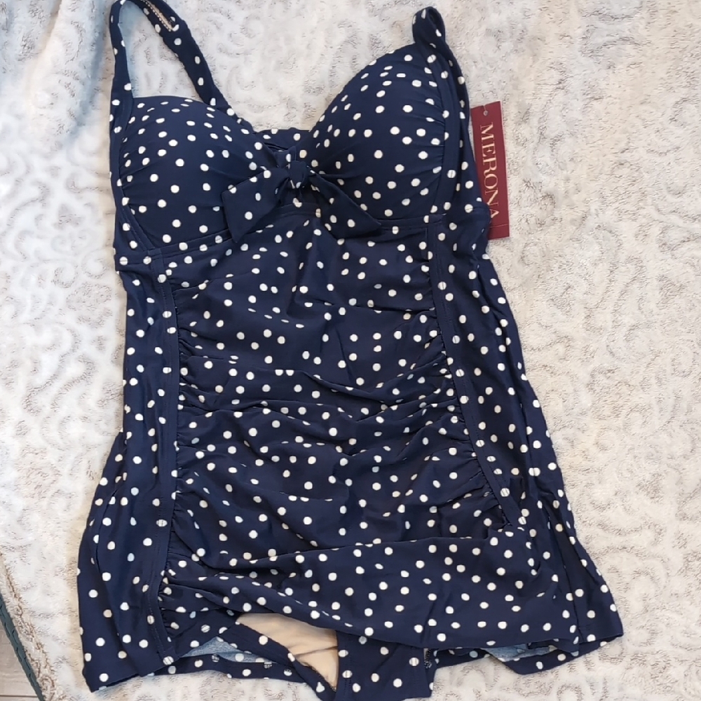 Merona Blue and White Polka Dot One Piece Swimsuit